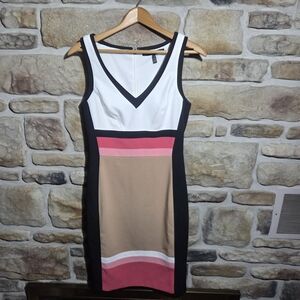 White House Black Market V-Neck Colorblock Midi Dress